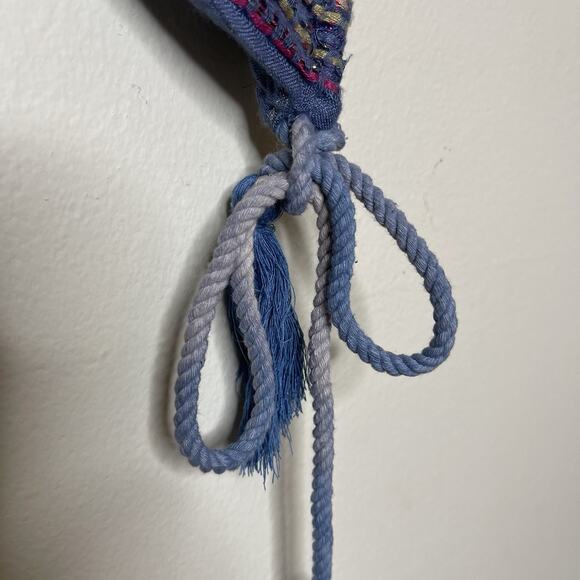 EN CRÈME Blue Colorful Metallic Tiered Sun Dress Tie‎ Tassel Sleeve Boho Sz S - Picture 5 of 11